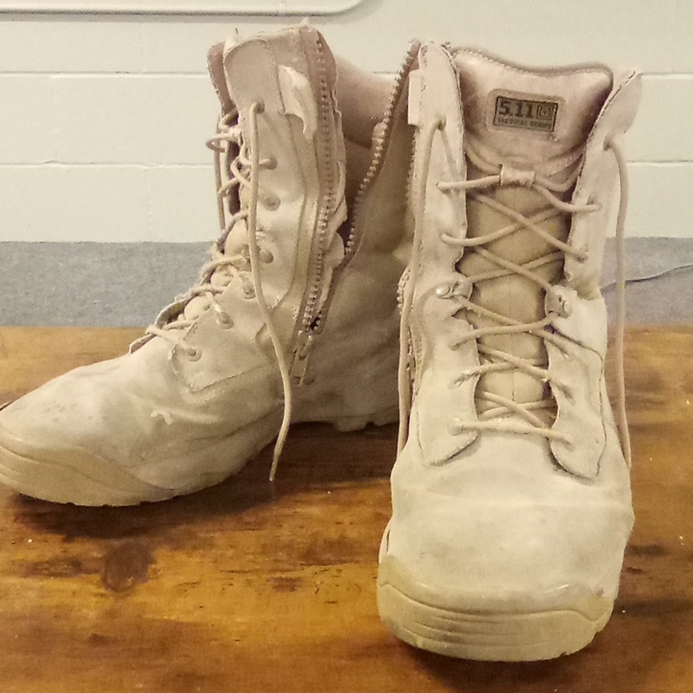 5.11 tactical series, 13 size, desert tan in color.
